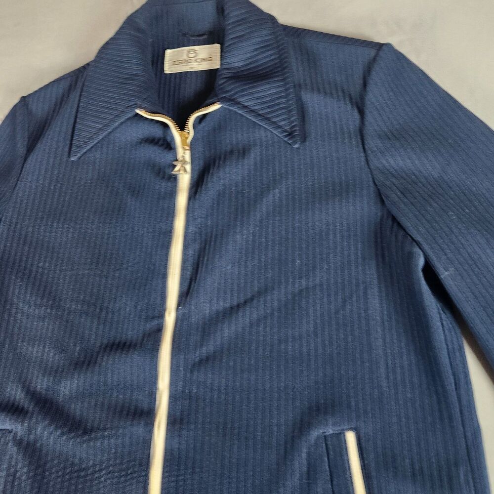 Vintage Zero King Ribbed Jacket Mens 38 Blue Full Zip Made USA Mod Scooter - Picture 3 of 14